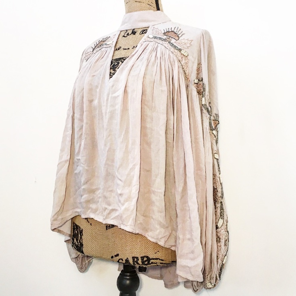 Free People embellished choker tunic blouse top